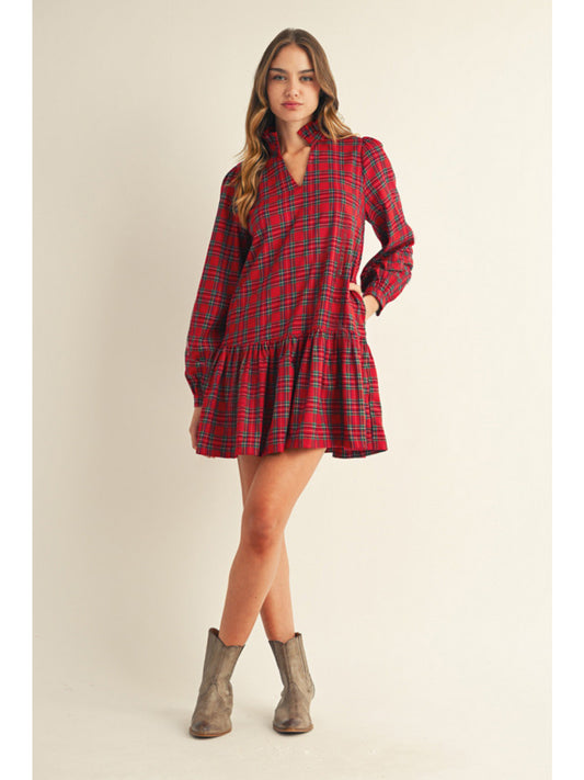 Holiday Plaid Ruffle Dress