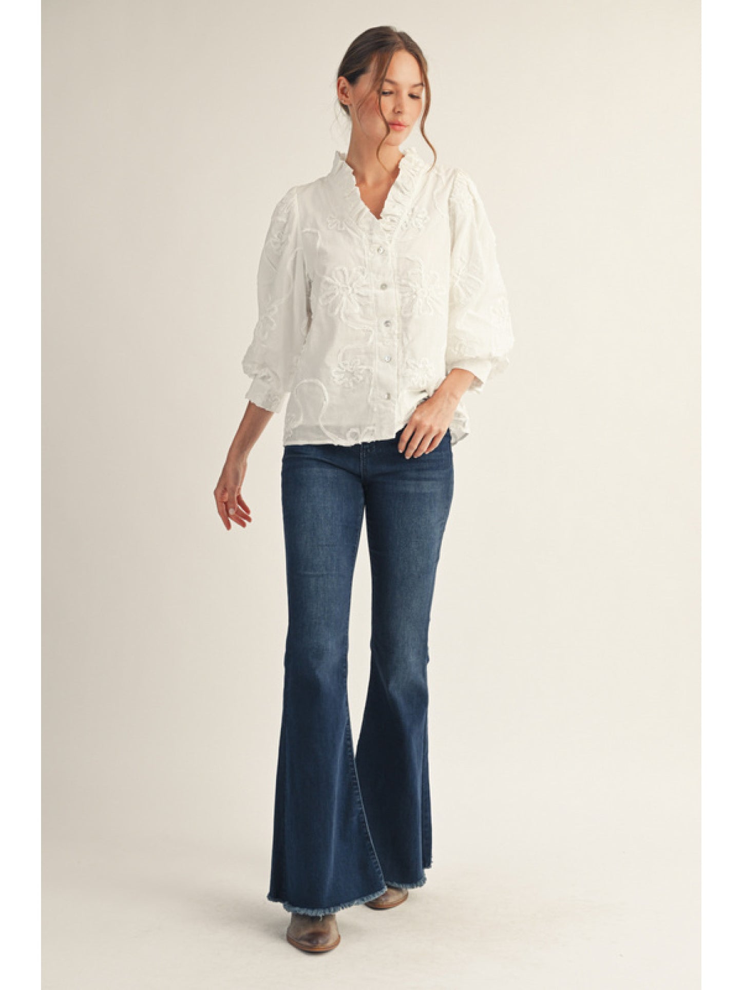 Blossom Embroidered Button-Down Blouse