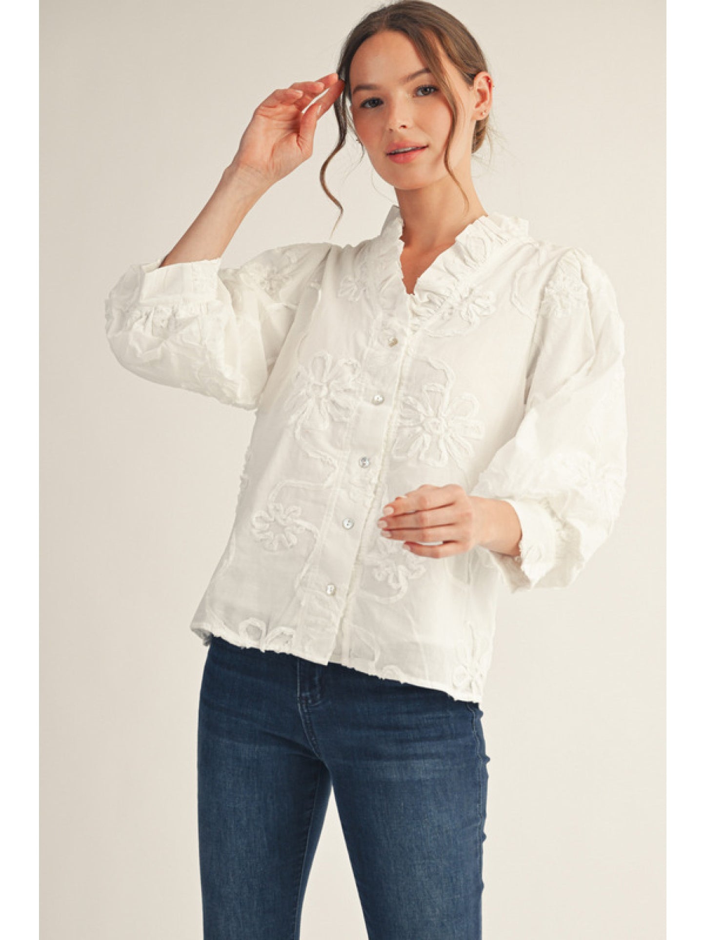 Blossom Embroidered Button-Down Blouse