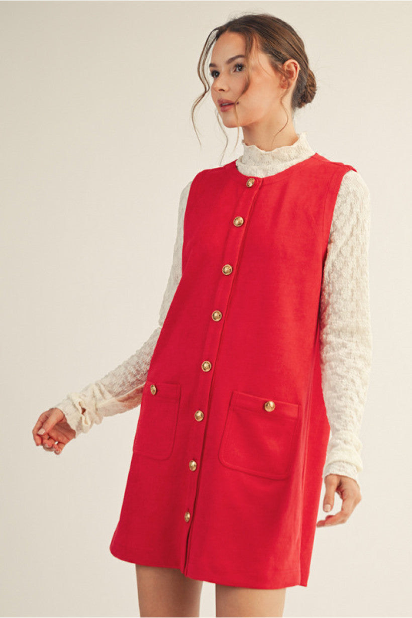 Sleeveless suede button-down dress