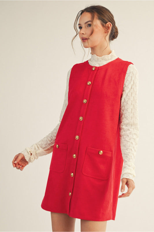 Sleeveless suede button-down dress