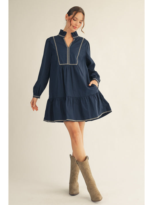 Navy Prairie Ruffle Dress