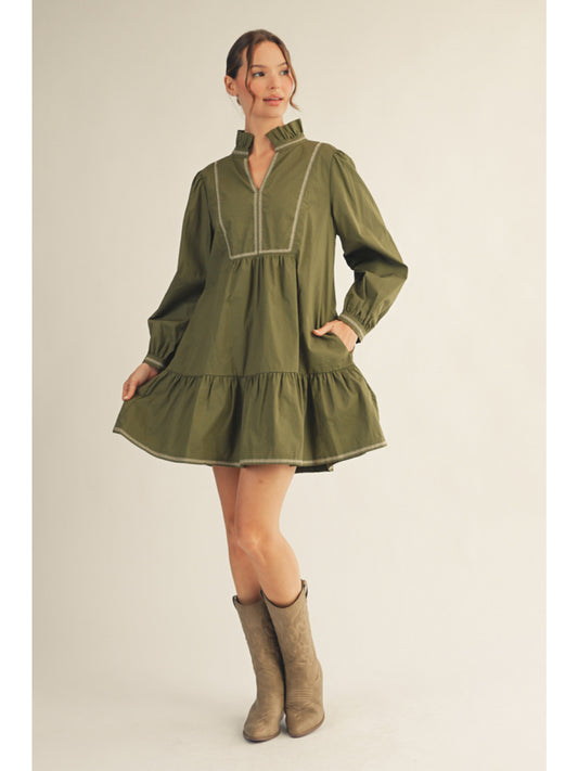 Olive Prairie Ruffle Dress