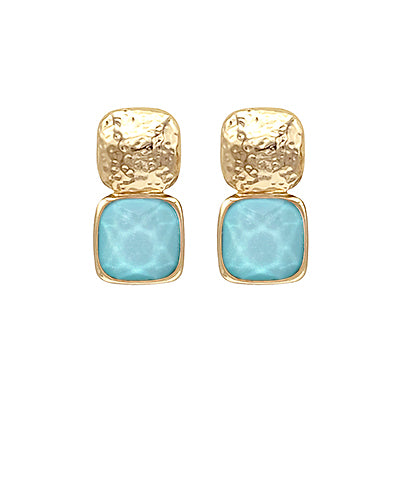 Hammered Gold & Aqua Stone Studs