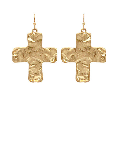 Bold Hammered Gold Cross Earrings