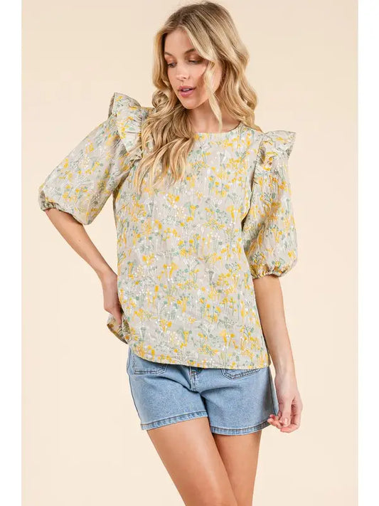 Floral Ruffle Sleeve Blouse
