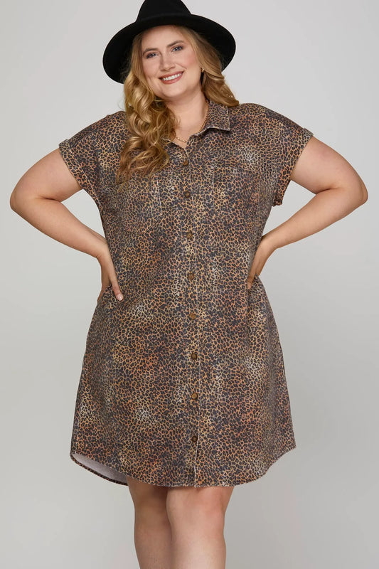 Plus Leopard Button-Down Dress