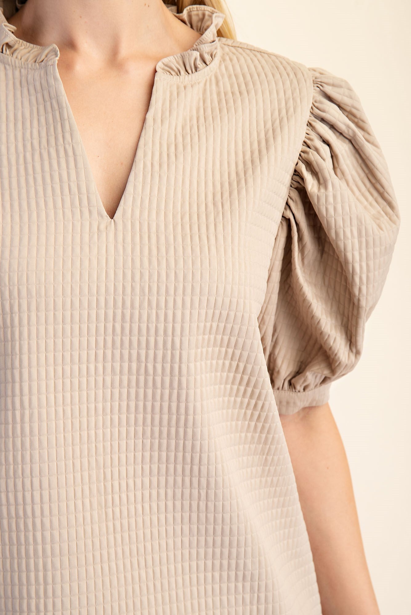 Taupe Puff Sleeve Blouse