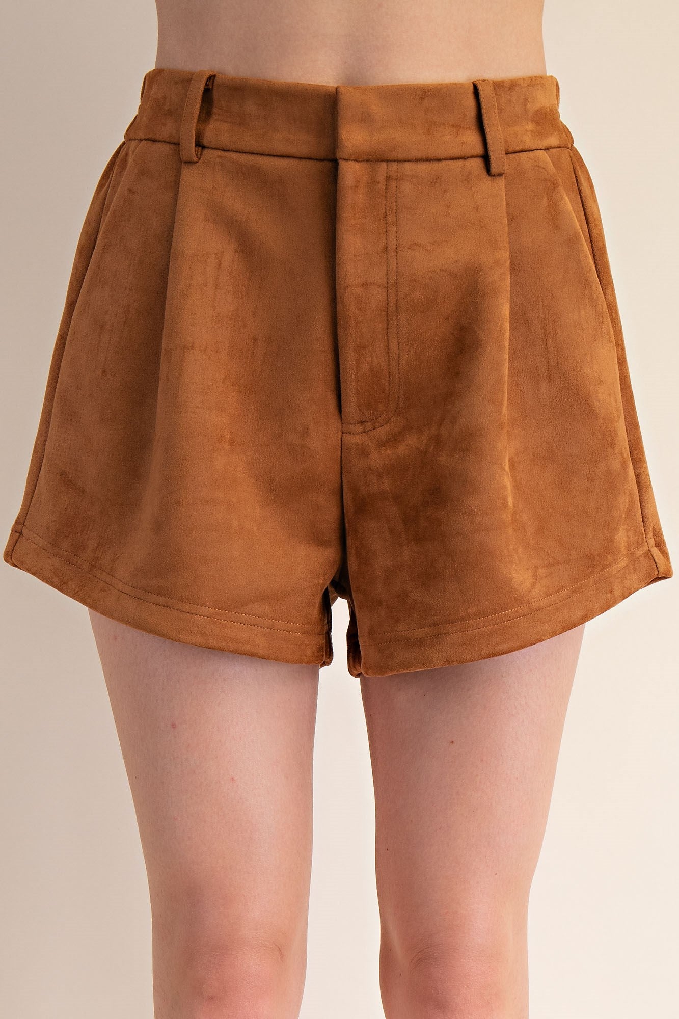 High Waist Cognac Suede Shorts
