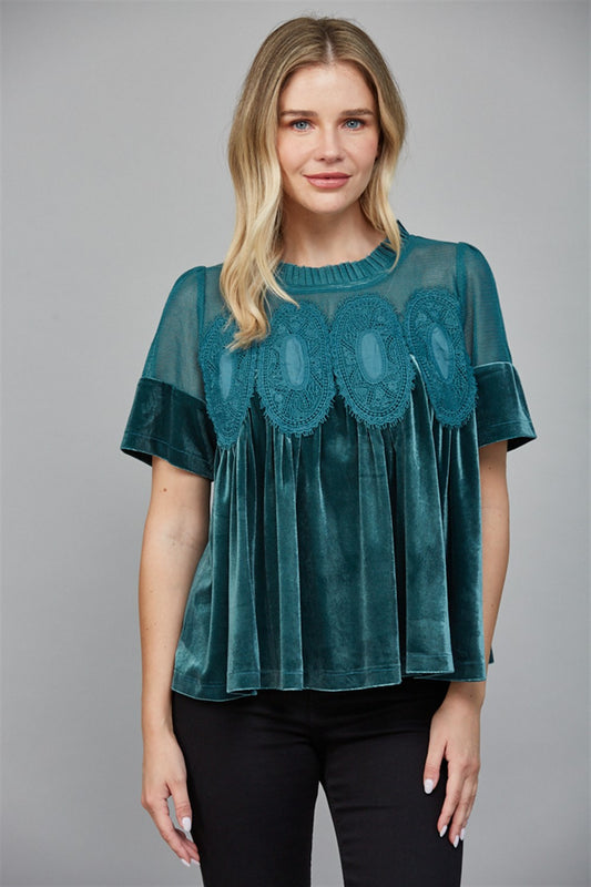Velvet Lace Top – Teal