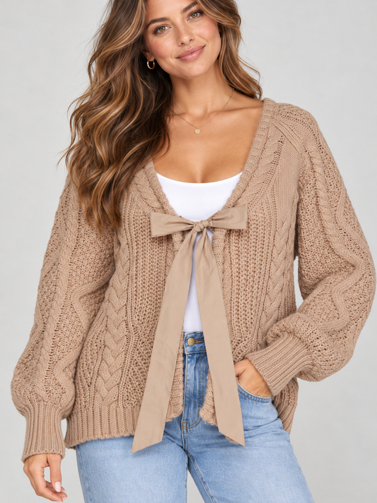 The Elowen Ribbon-Tie Cable Knit Sweater