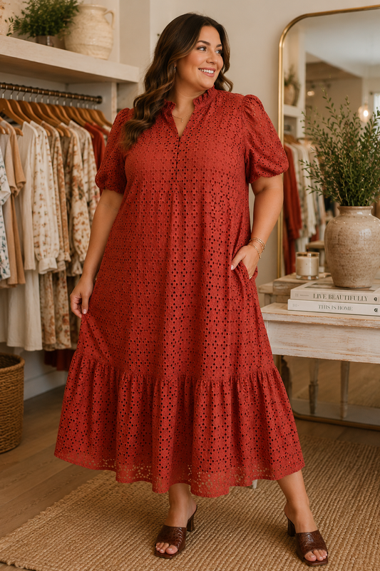 The Magnolia Rust Eyelet Maxi Dress