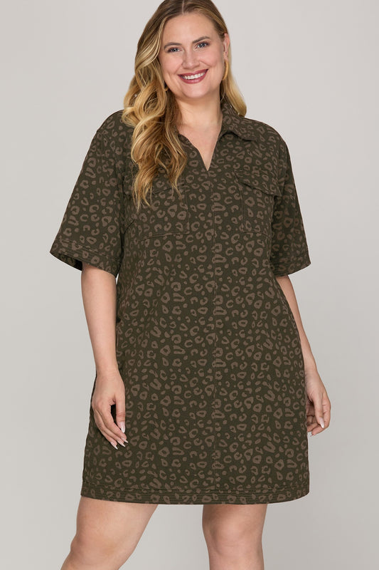 Plus Brown Animal-Print Utility Dress