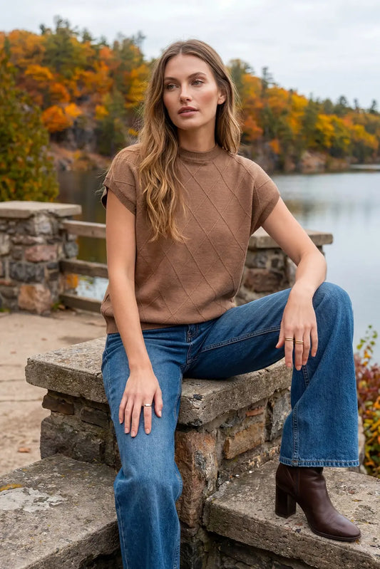 Mocha Victory Lane Textured Sweater Top