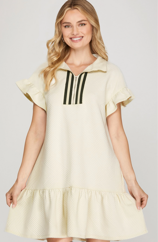 Ivory Ruffle Hem Polo Dress