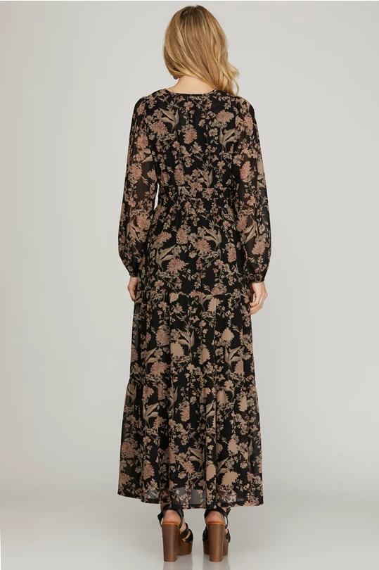 Long sleeve woven print dress