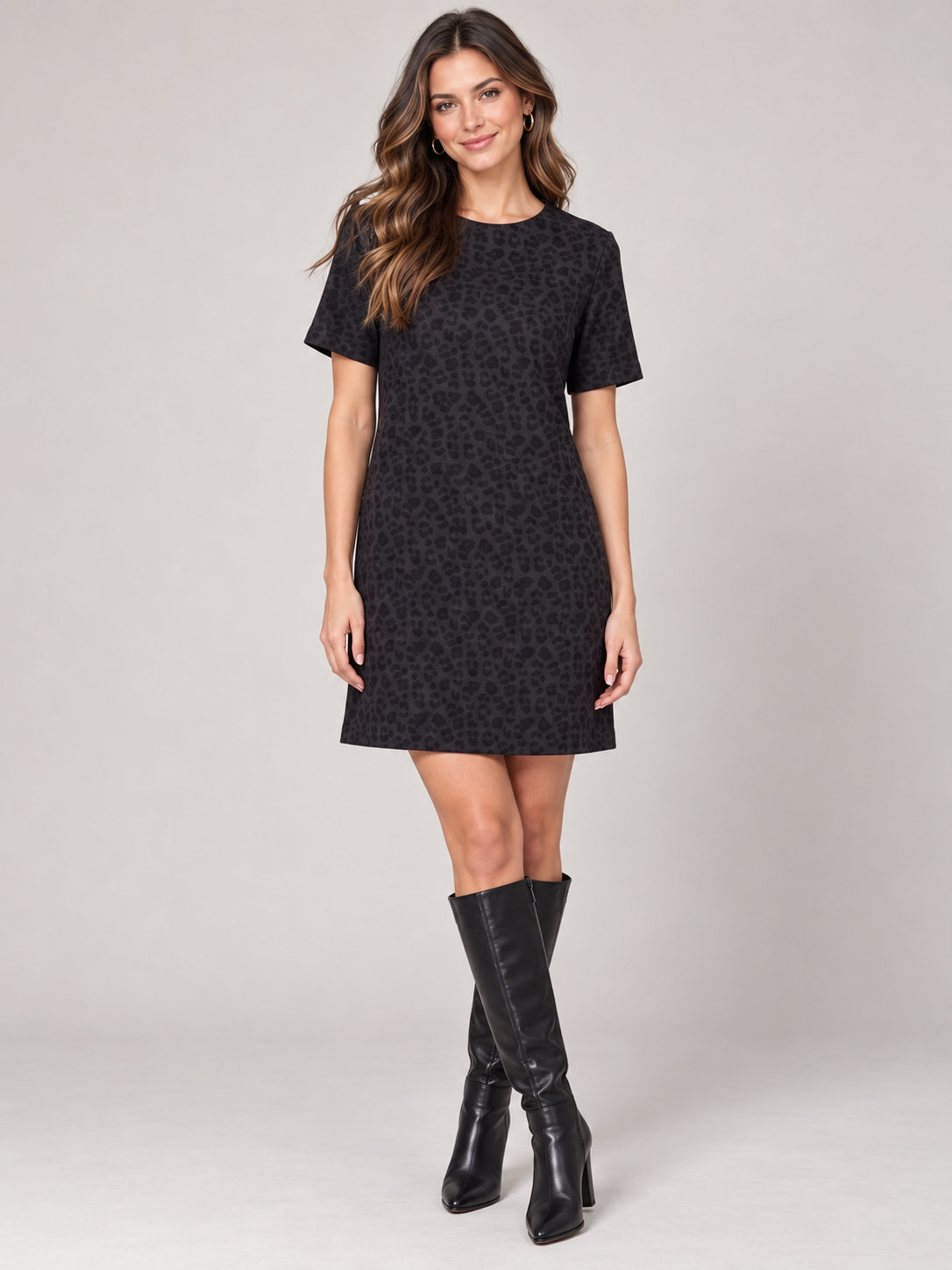 The Vespera Midnight Leopard Shift Dress