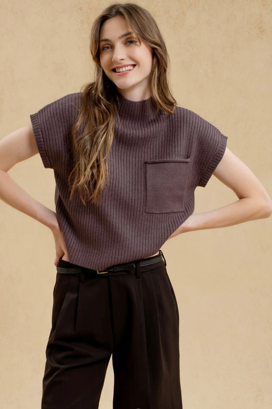 Crop Funnel Neck Drop Sweater top