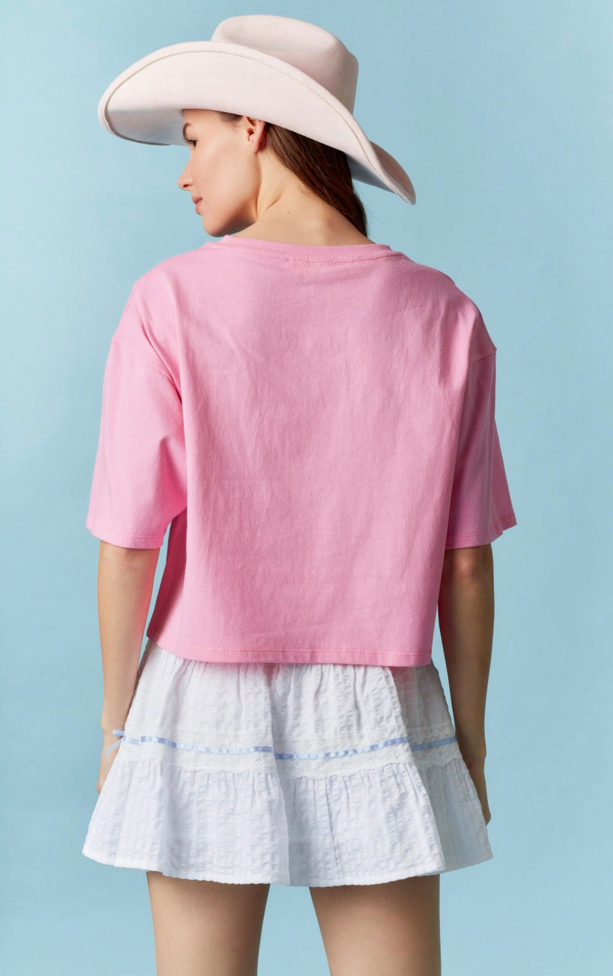 'Usa' Patchwork Detail Cotton Short Sleeve Cropped Top