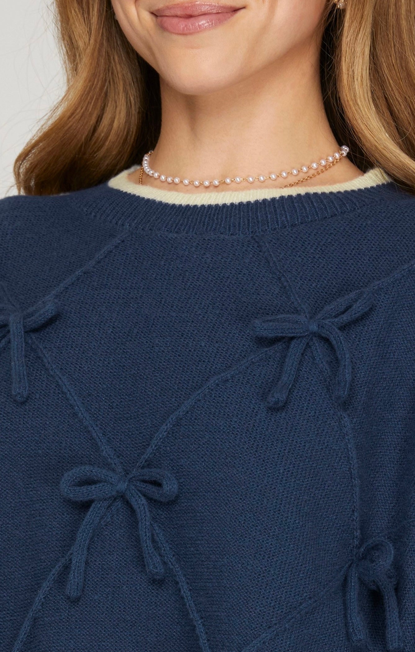 Navy Sweet Bow Knit Sweater