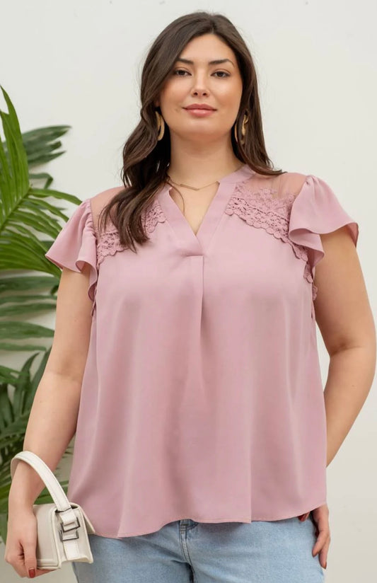 Short sleeve ruffle lace shirt