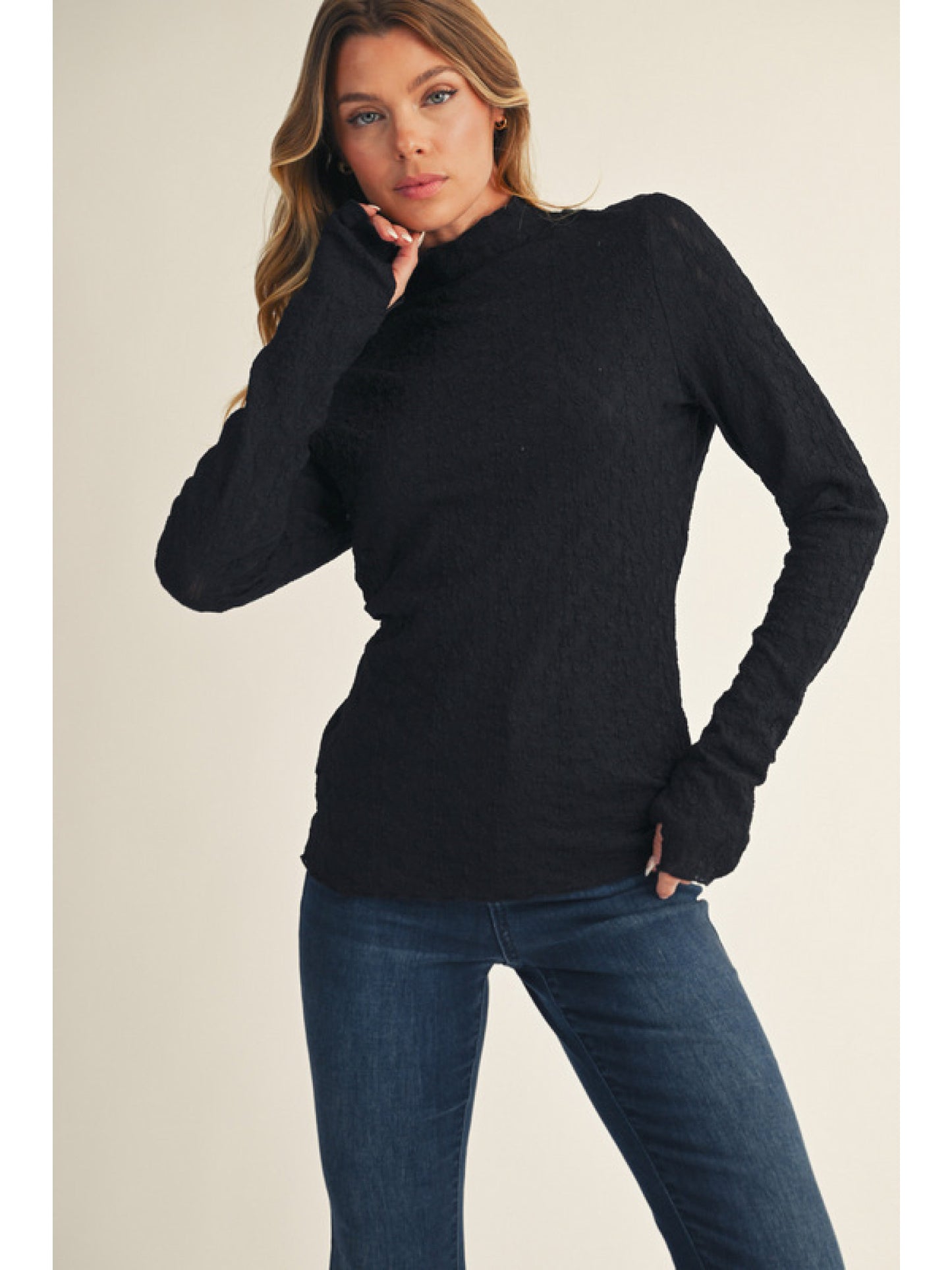 Long sleeve with thumb hole lace top