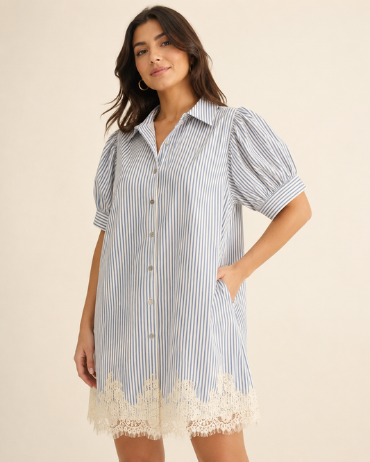 Blue Belle Lace Shirt Dress