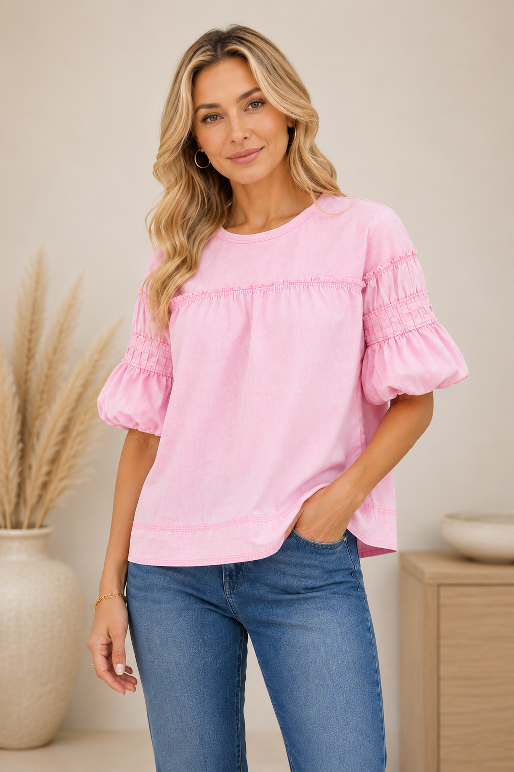 Blush & Bloom Puff Sleeve Top