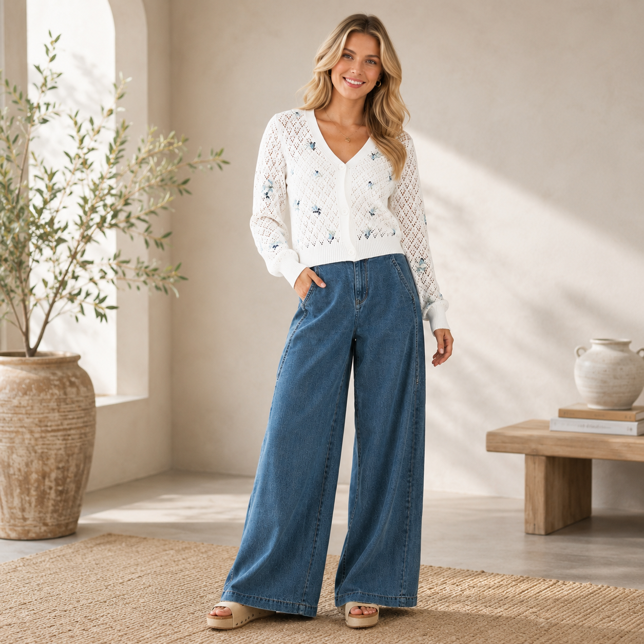 Willow Scallop Wide-Leg Jeans