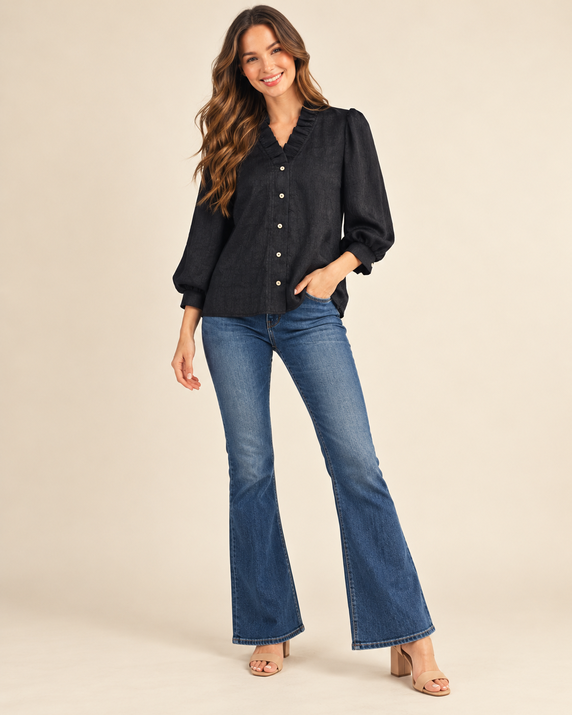 The Everly Satin Ruffle Blouse