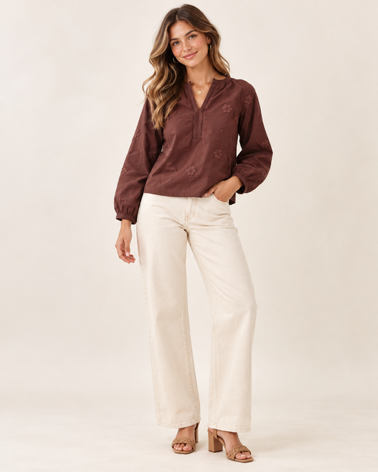 Cocoa Meadow Embroidered Blouse