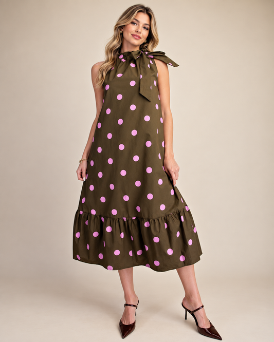 The Olive Blush Dot Midi Dress