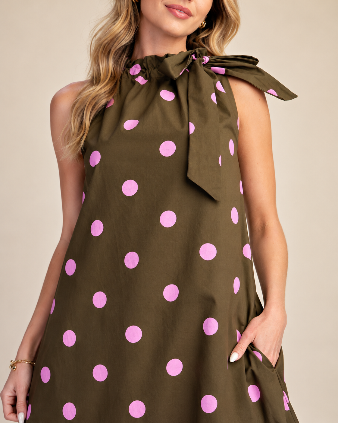 The Olive Blush Dot Midi Dress