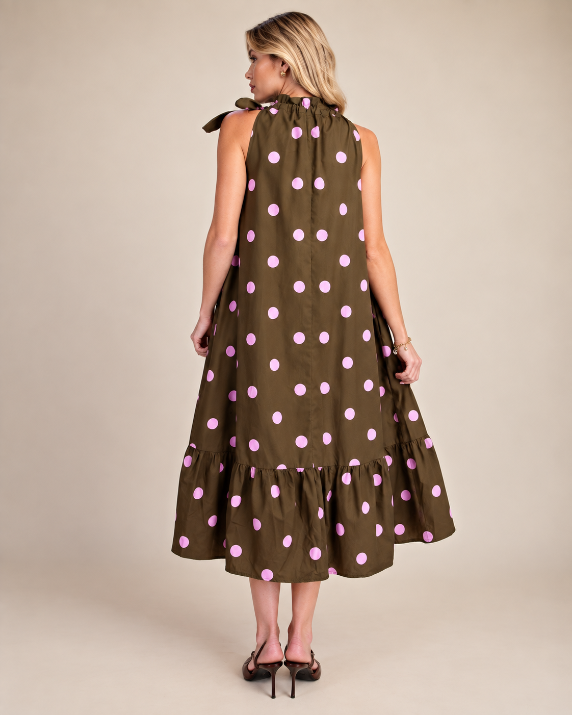 The Olive Blush Dot Midi Dress
