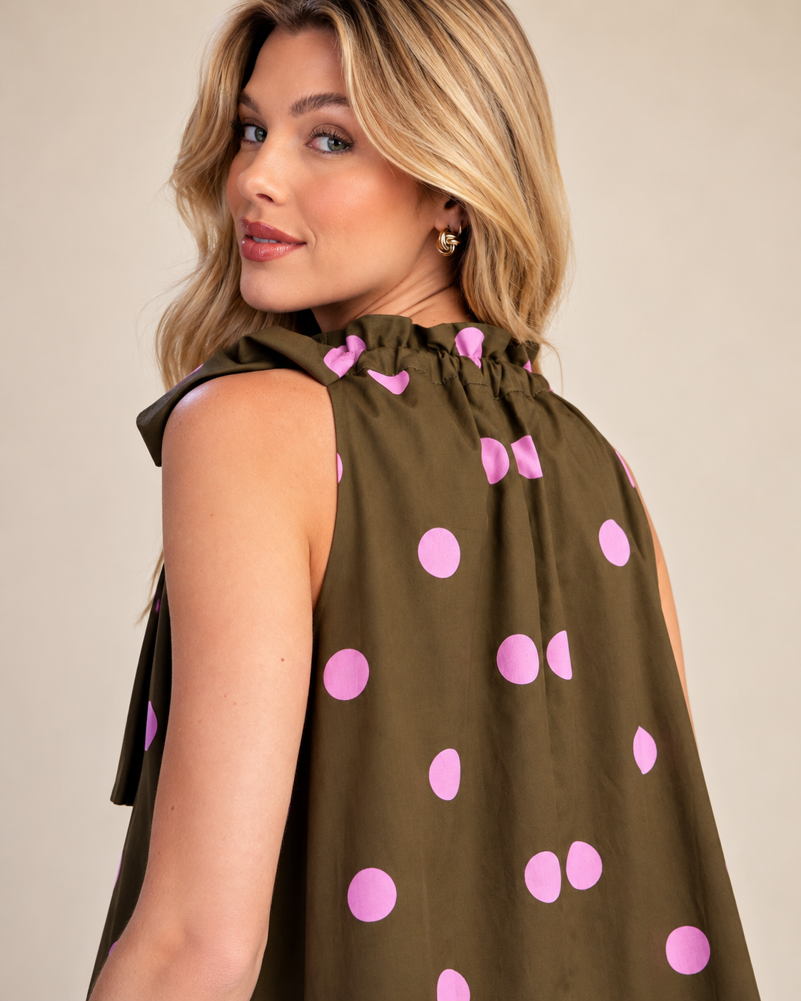 The Olive Blush Dot Midi Dress