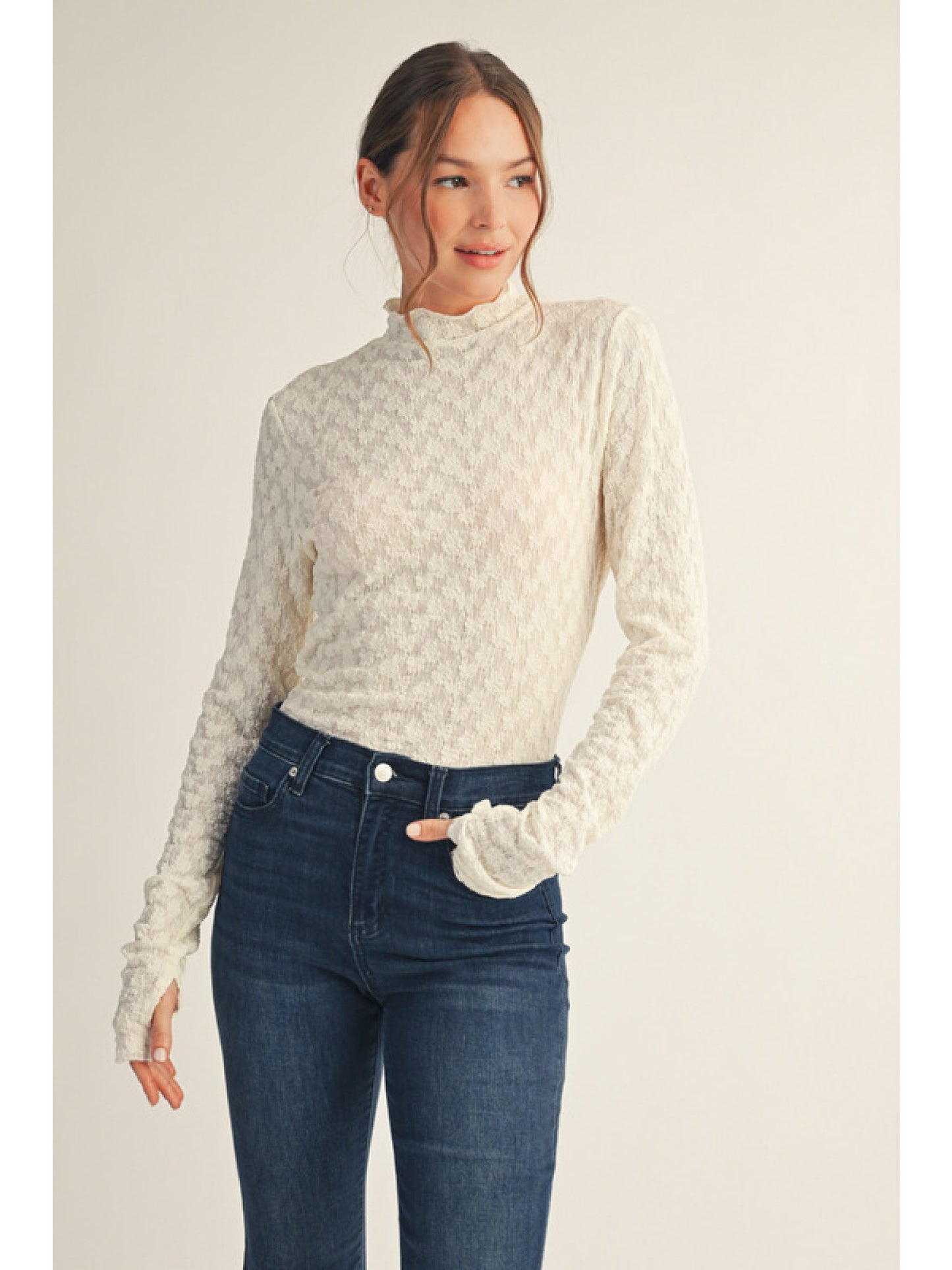 Long sleeve with thumb hole lace top