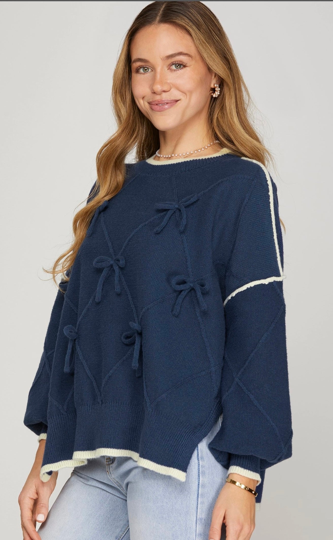 Navy Sweet Bow Knit Sweater