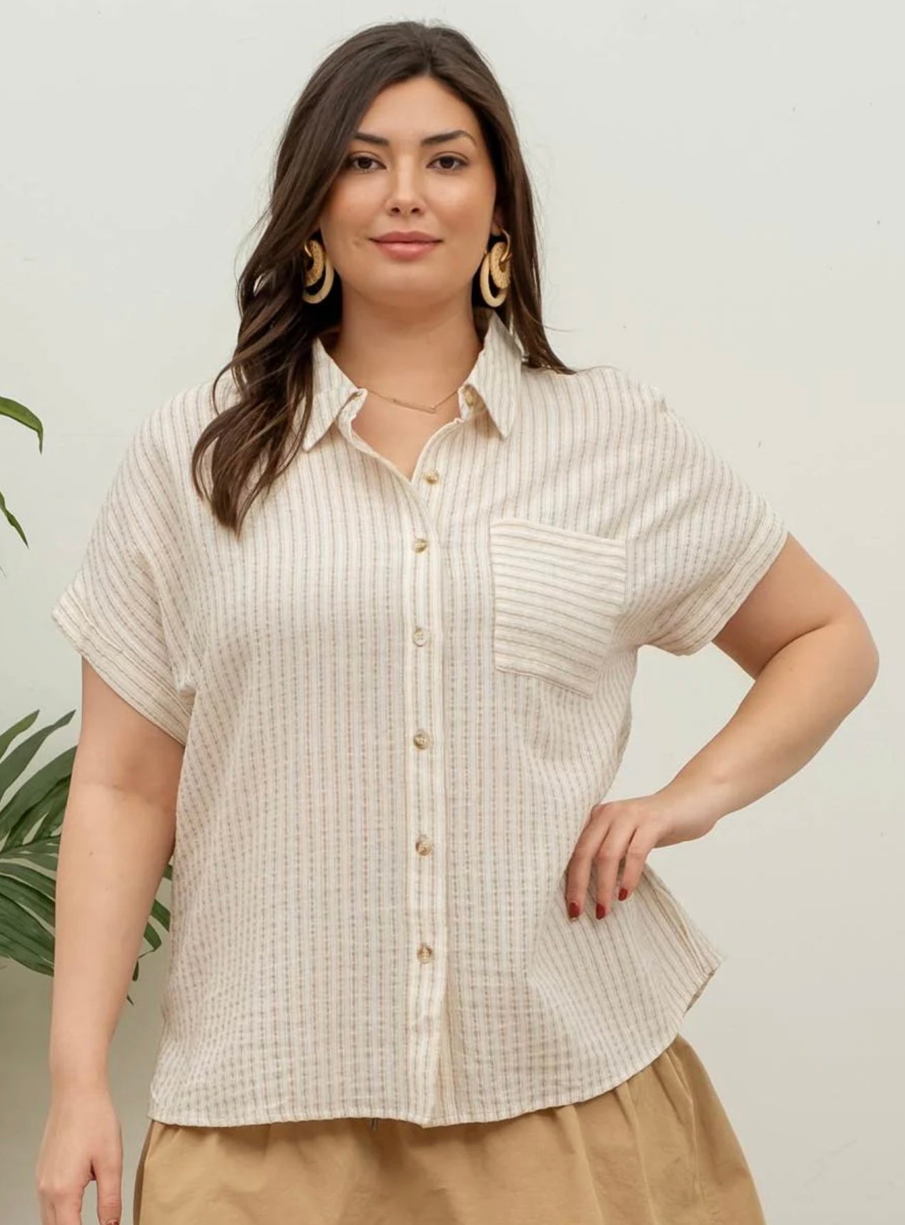 Linen striped button up