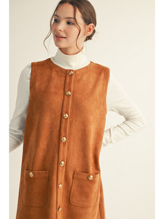 Sleeveless suede button-down dress