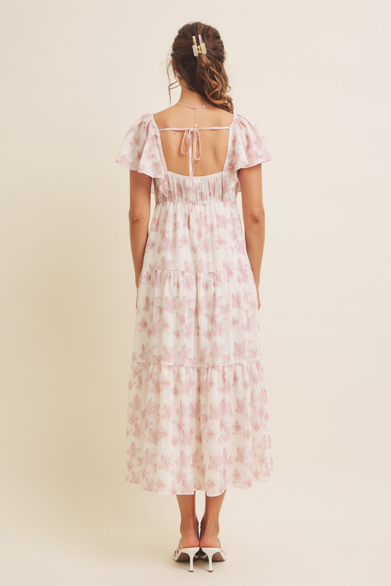 Romantic Floral Dress Flutter Sleeve