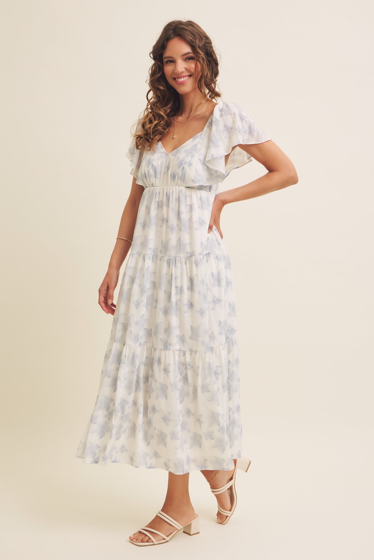 Romantic Floral Dress Flutter Sleeve