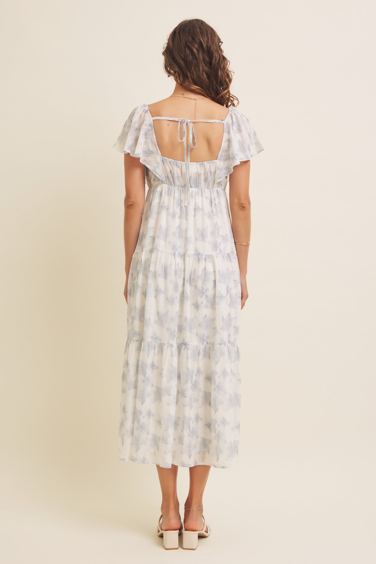 Romantic Floral Dress Flutter Sleeve