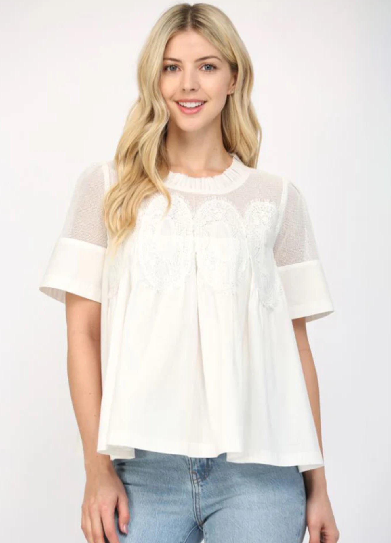 Mesh Combined Top with Applique