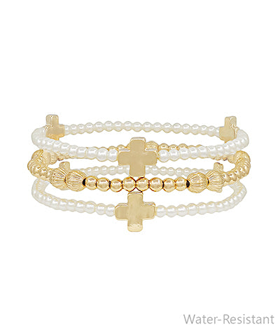 Gold & Pearl Cross Beaded Bracelets
