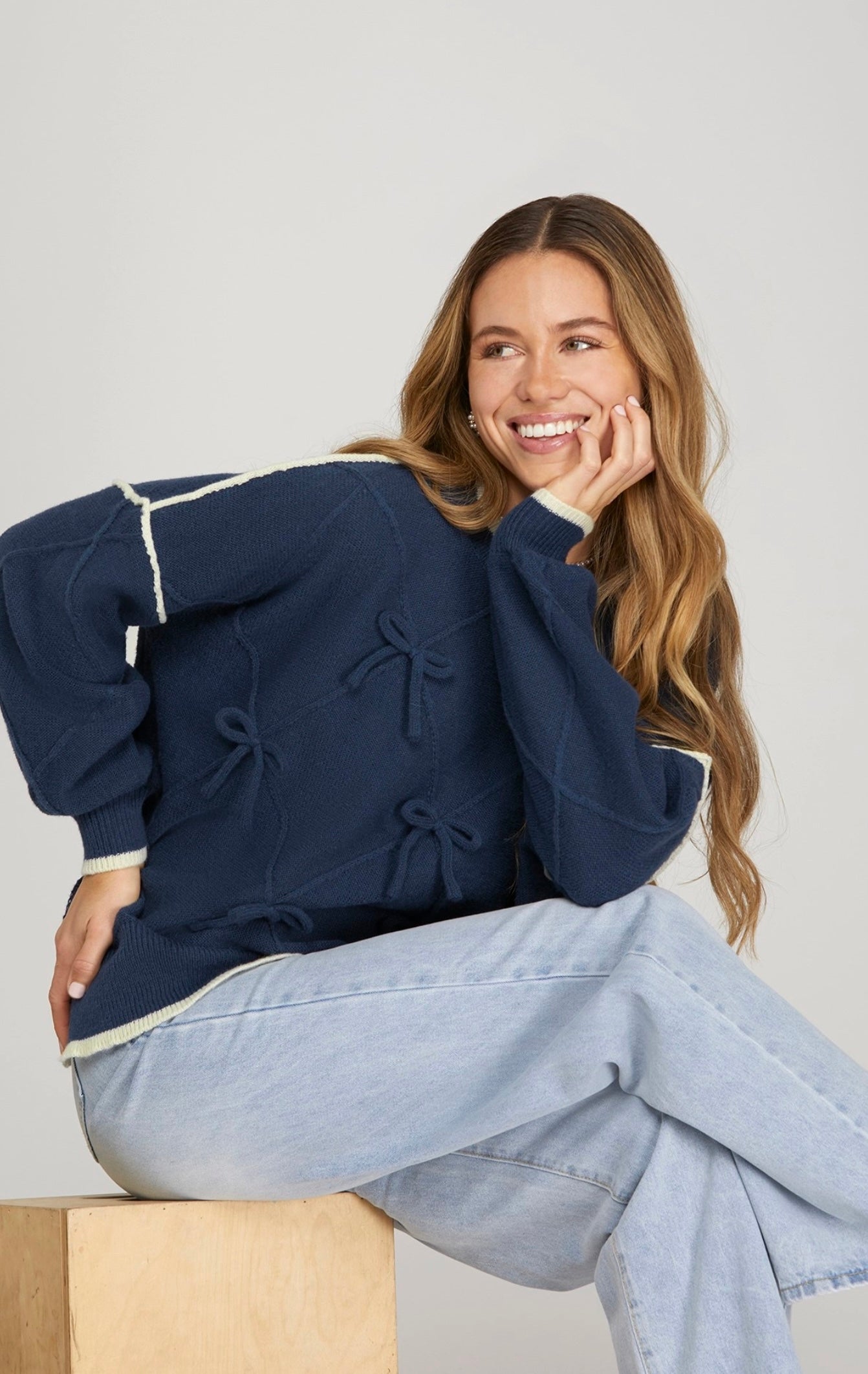Navy Sweet Bow Knit Sweater