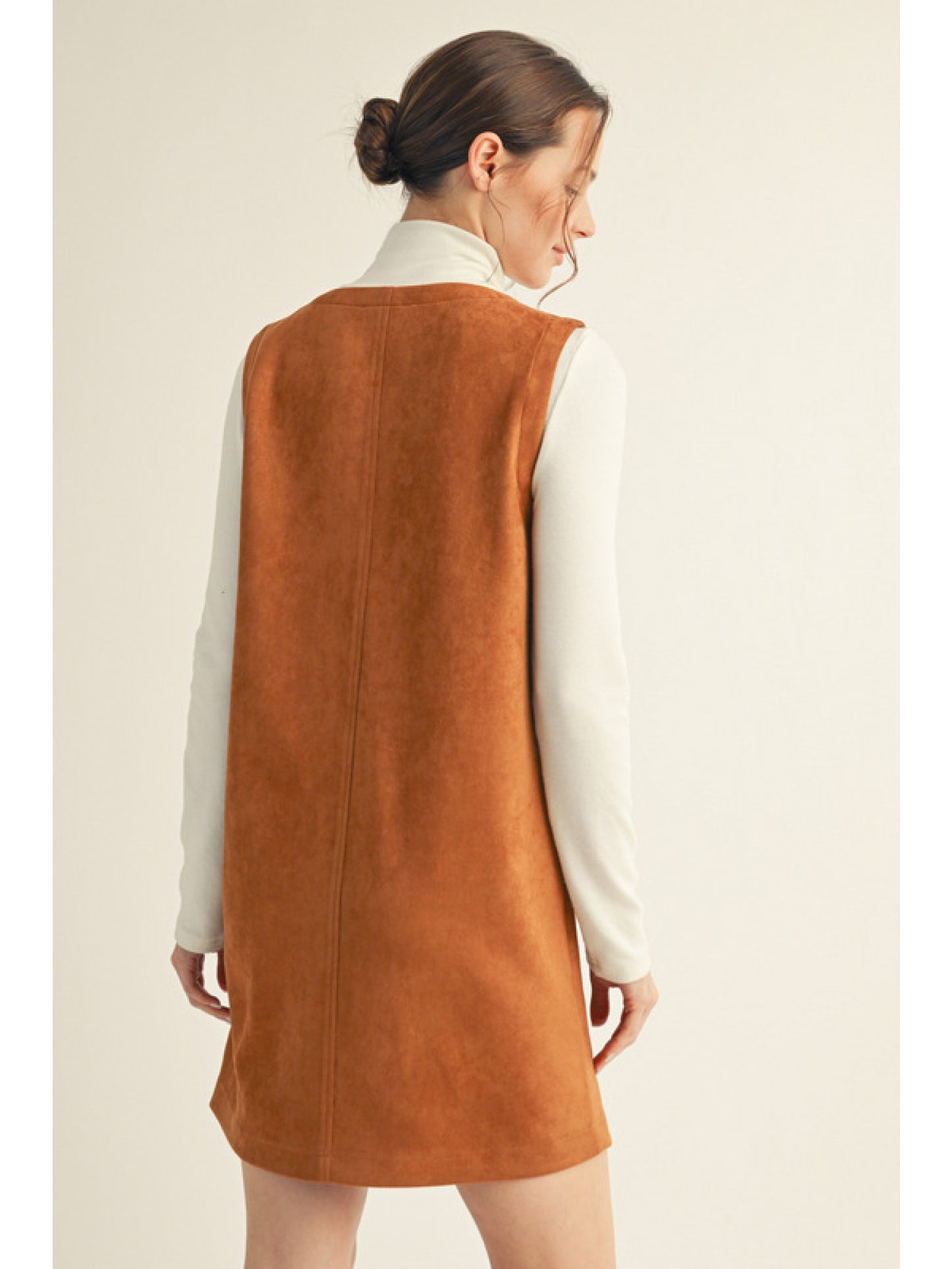 Sleeveless suede button-down dress