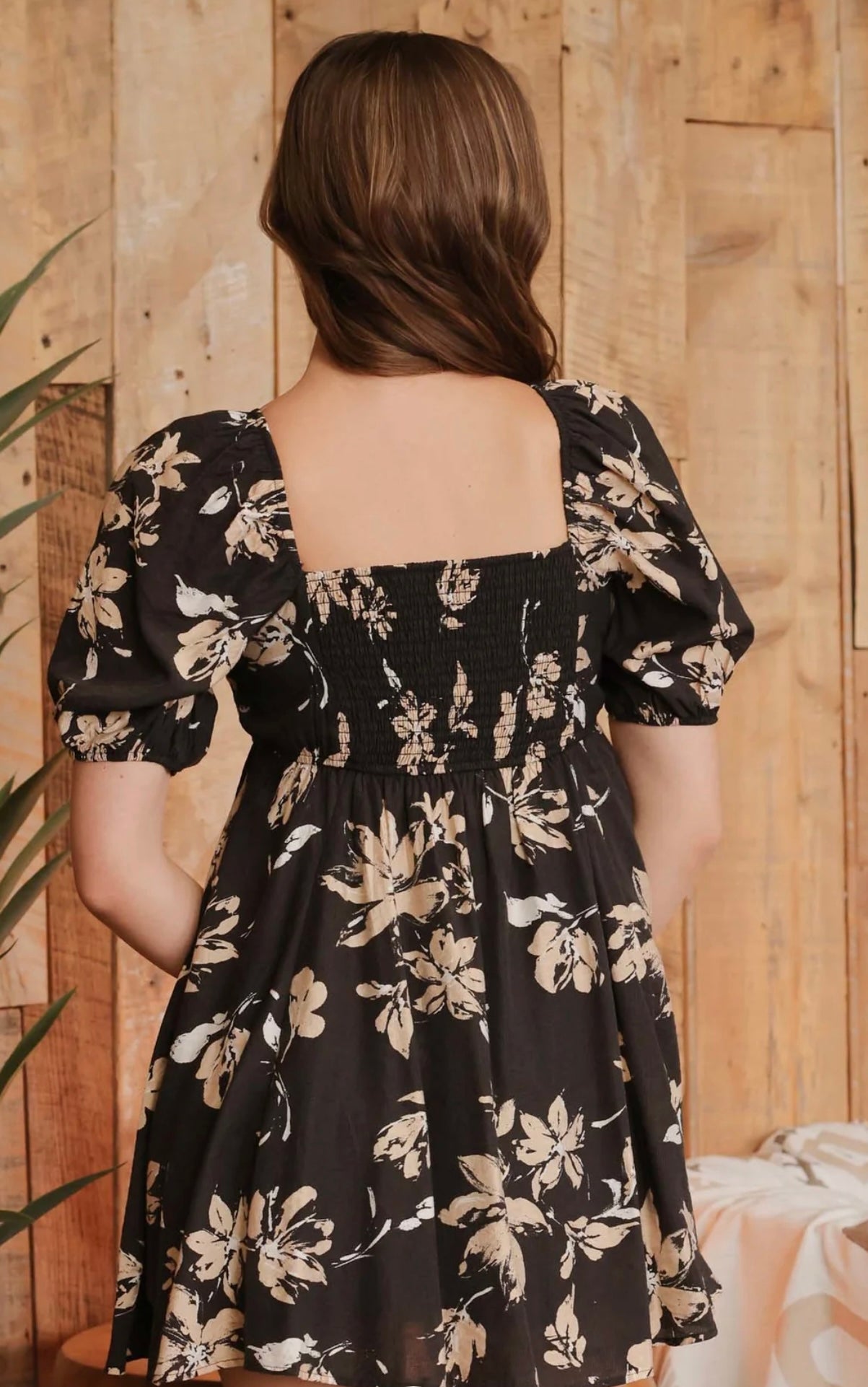 Rust Floral Puff Sleeve Midi Dress