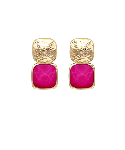 Hammered Gold & hot pink Stone Studs