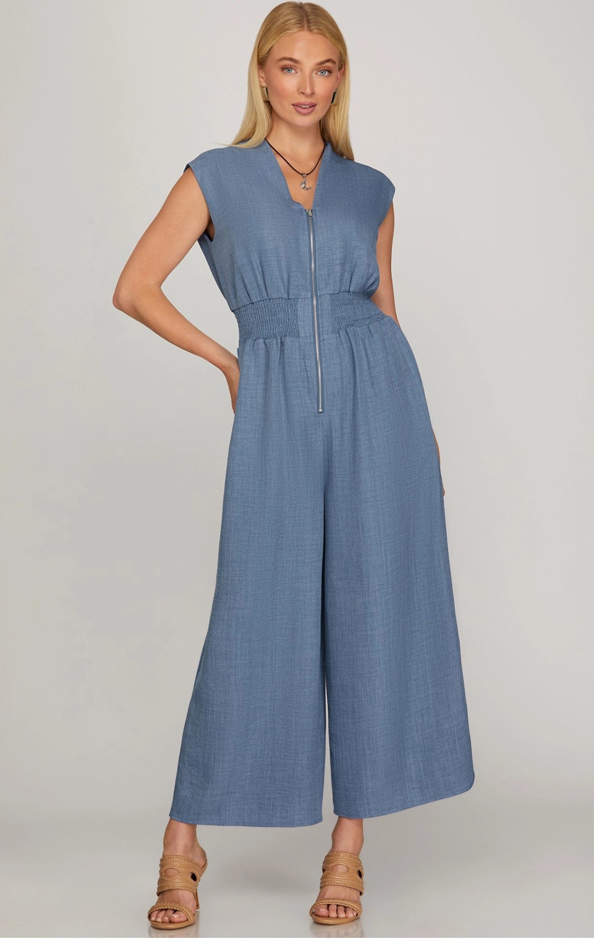 Bluebell Breeze Sleeveless Wide-Leg Jumpsuit