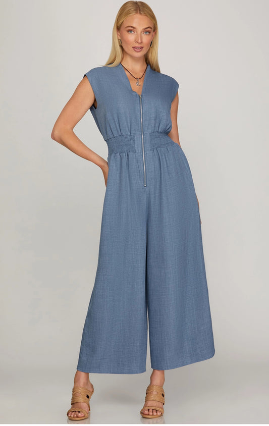 Bluebell Breeze Sleeveless Wide-Leg Jumpsuit
